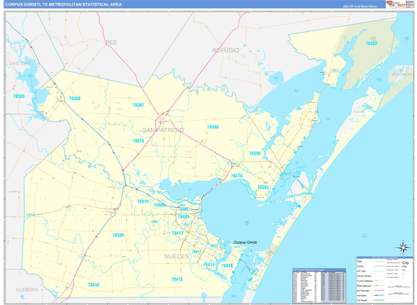 Corpus Christi, TX Metro Area Zip Code Map